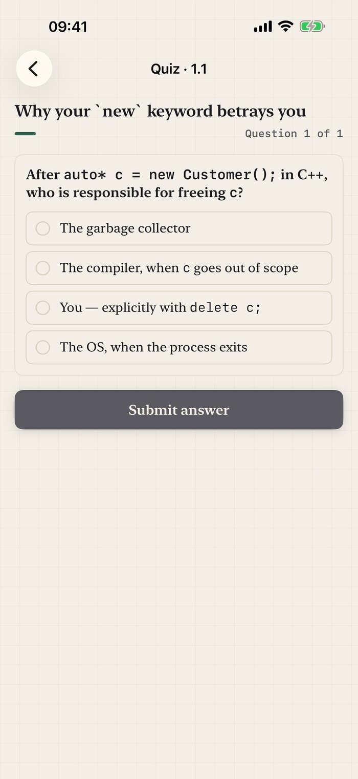 End-of-chapter quiz that gates the next chapter